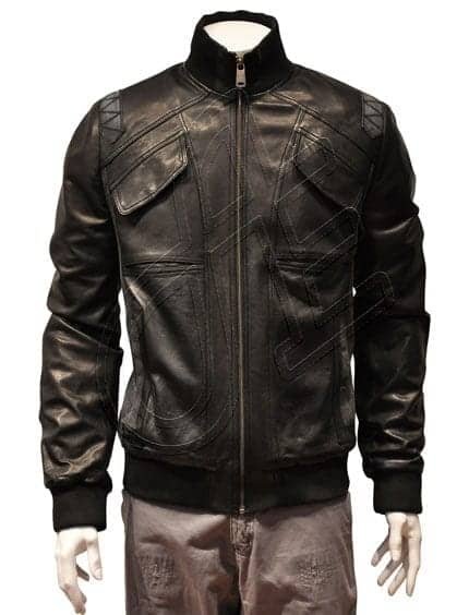 Black Angled-Pocket Men Leather Jacket