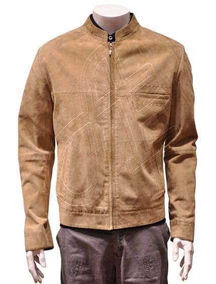 Tan Zip-Front Men Leather Jacket