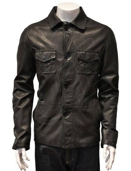 Black Twin-Chest-Pocket Men Leather Jacket