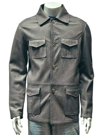 Grey Four-Pocket Men Leather Jacket