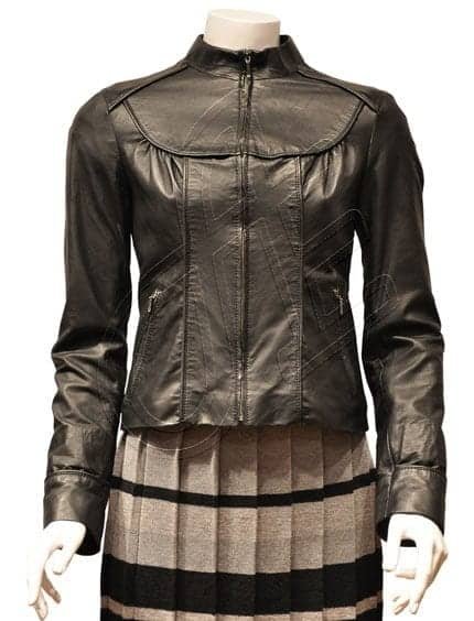 Black Curved-Seam Women Leather Jacket