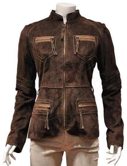 Brown Four-Pocket Women Leather Jacket