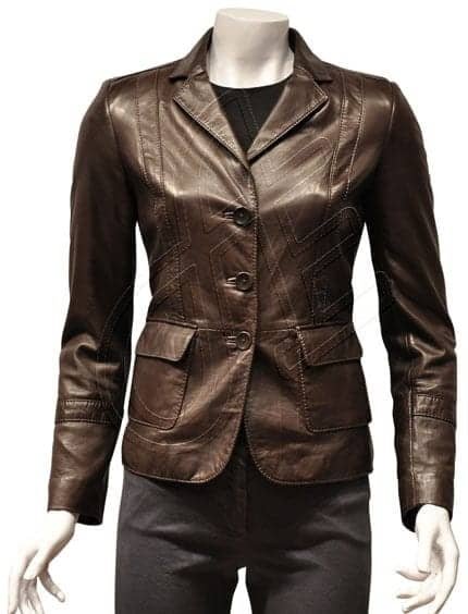 Brown Classic Women Leather Blazer