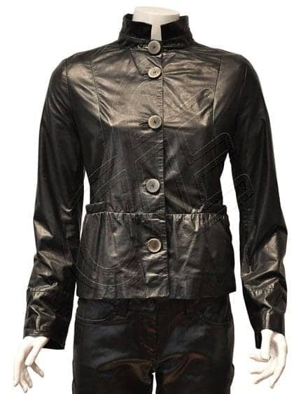 Black Stand-Collar Women Leather Jacket