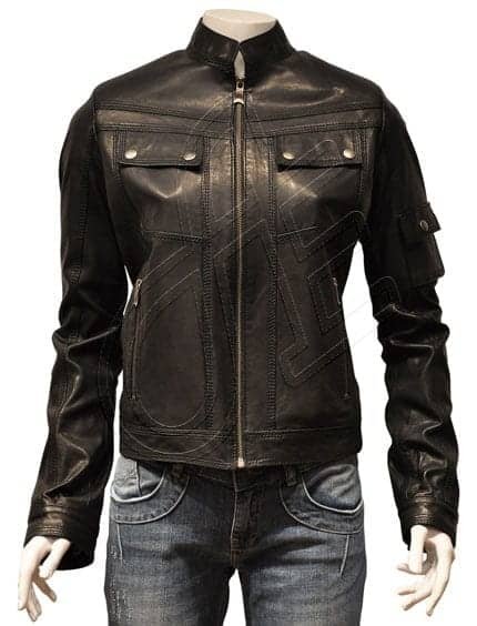 Black Twin-Zip-Pocket Women Leather Jacket