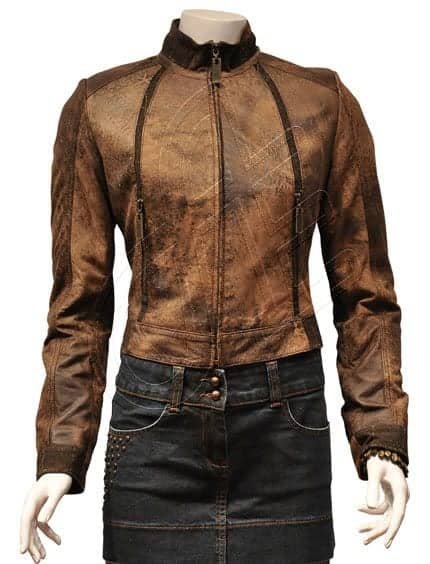 Brown Panelled Women Leather Jacket