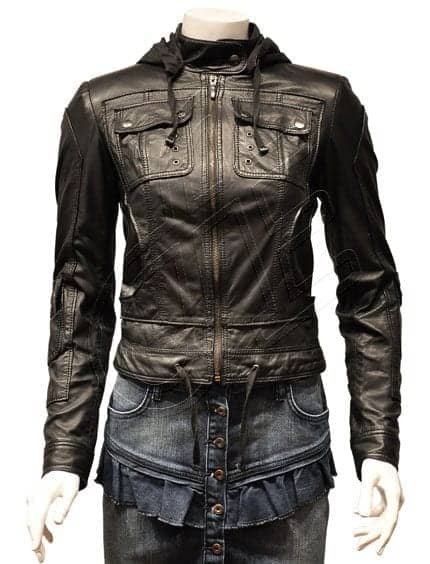 Black Twin-Chest-Pocket Women Leather Jacket