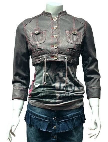 Grey Stand-Collar Women Leather Jacket