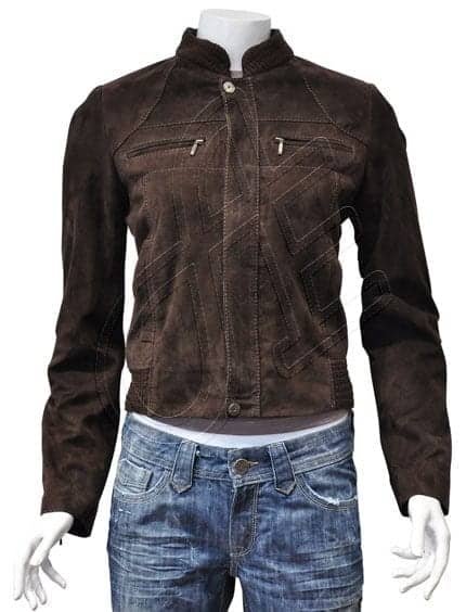 Dark Brown Chest-Pocket Women Leather Jacket