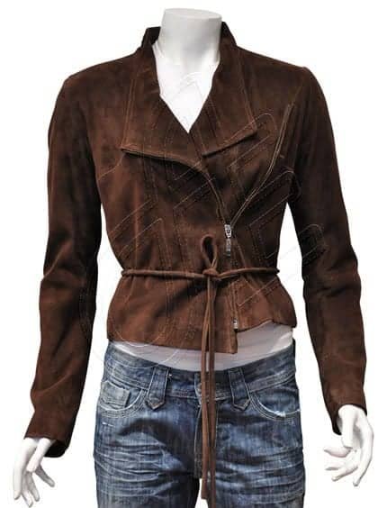 Brown Tie-Waist Women Leather Blazer