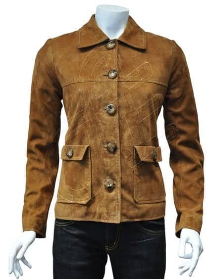 Tan Point-Collar Women Leather Jacket