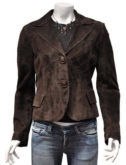 Dark Brown Classic Women Leather Blazer