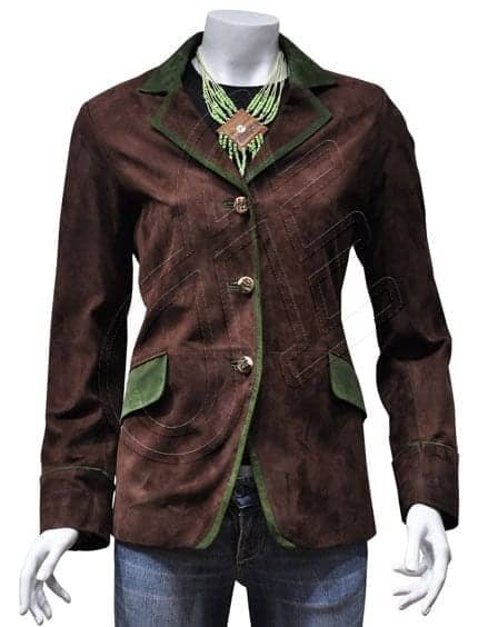 Brown Contrast-Trim Women Leather Blazer